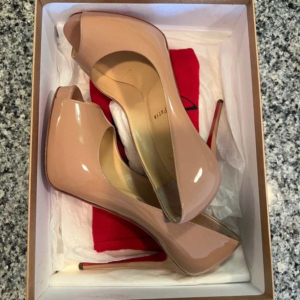 Christian Louboutin Beige and Red Stiletto Heels - Picture 9 of 10